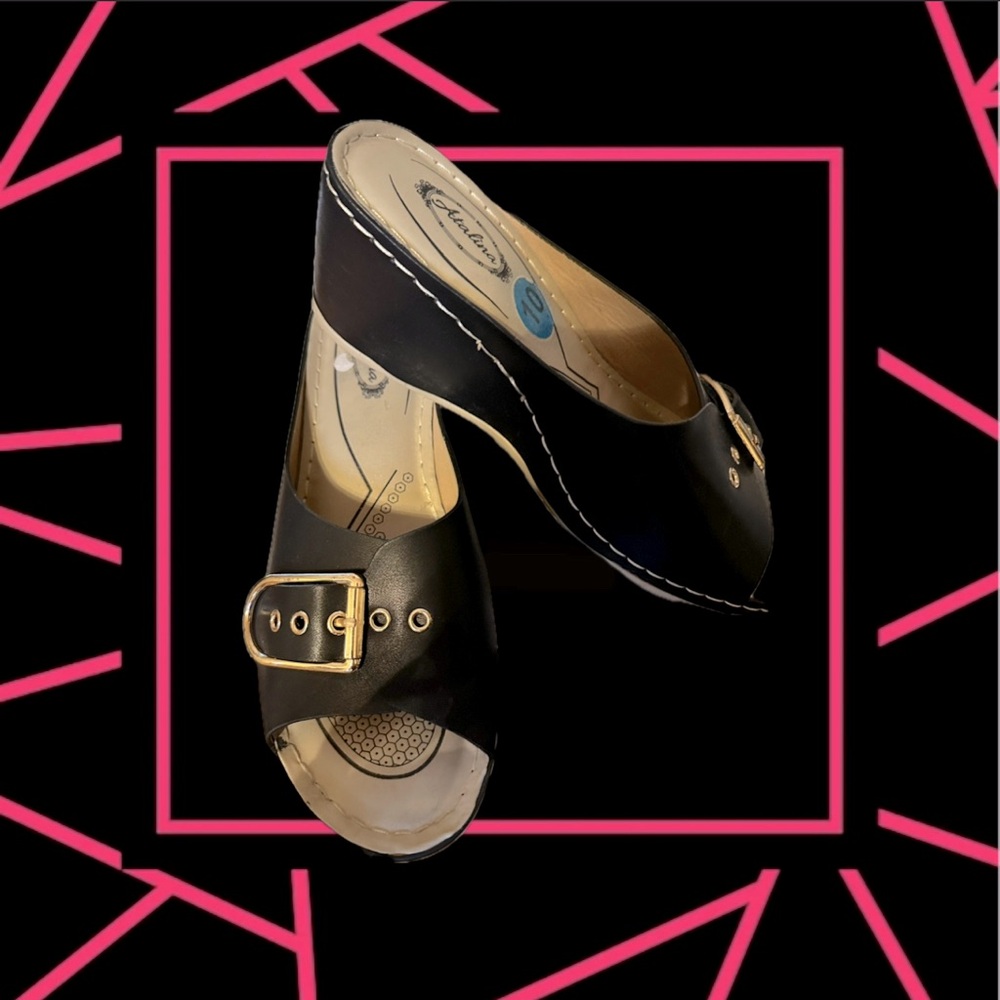 Peep toe mule wedge sandal